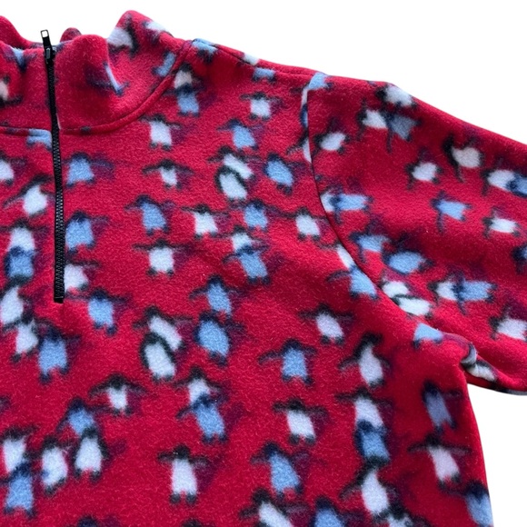 Mind Games Womens Sz 1X Red Blue Penguin Print 1/4 Zip Plush Fleece Pullover USA - Picture 7 of 16